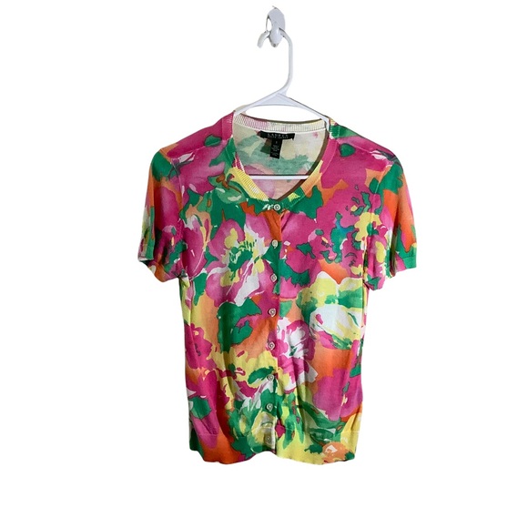Lauren Ralph Lauren Short Sleeve Multi-color Cardigan Size Small - Picture 1 of 5